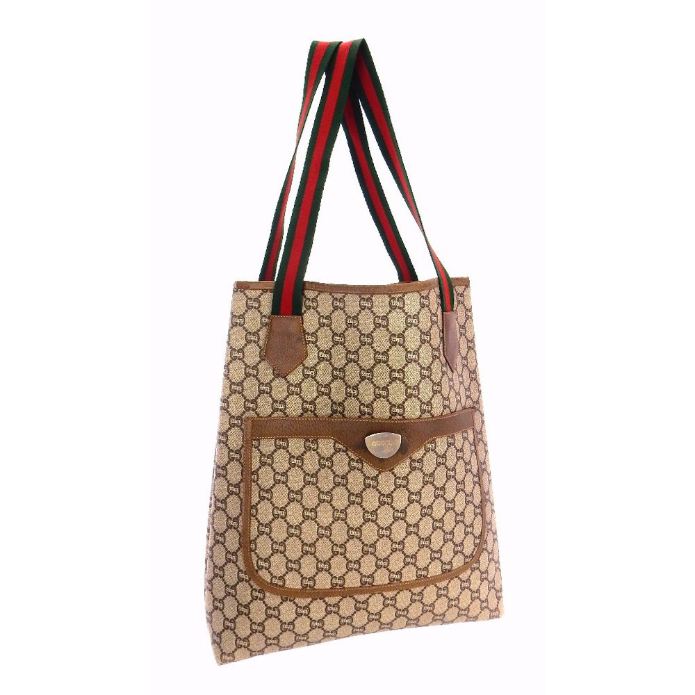 Vintage GUCCI PLUS Supreme Web GG Monogram Canvas Leather Shopper Shoulder Bag